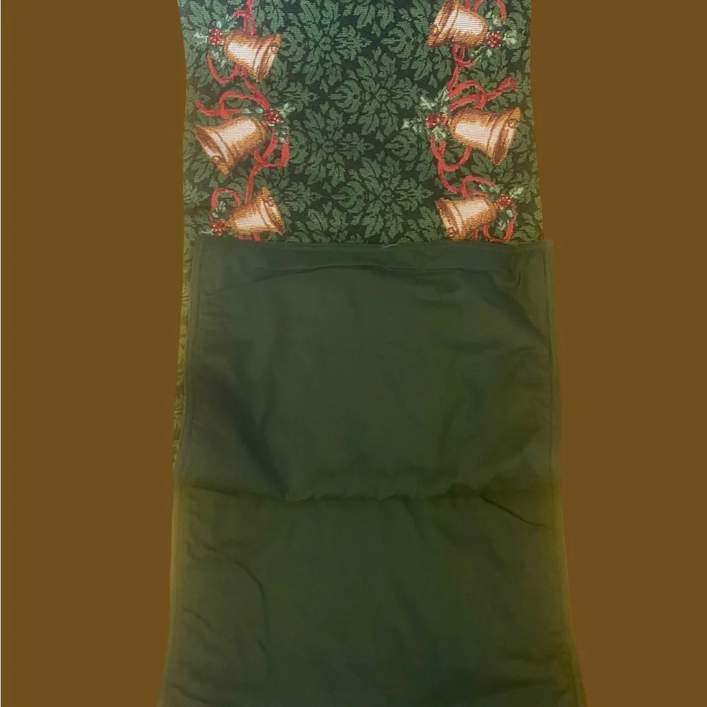 Textured Woven Festive Green Table Runner with Bells